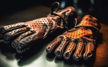 Leather glove, protective workwear, old fashioned, dirty, human hand, fashion generated by artificial intelligence